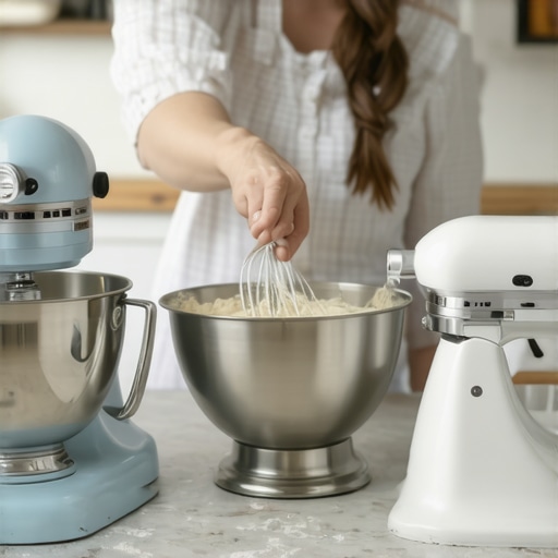 Person using stand mixer and hand mixer for baking in a modern kitchen