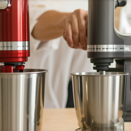 Person comparing hand and stand mixers in a kitchen store