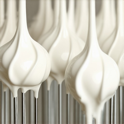 Close-up image of stiff, glossy meringue peaks on a wire whisk