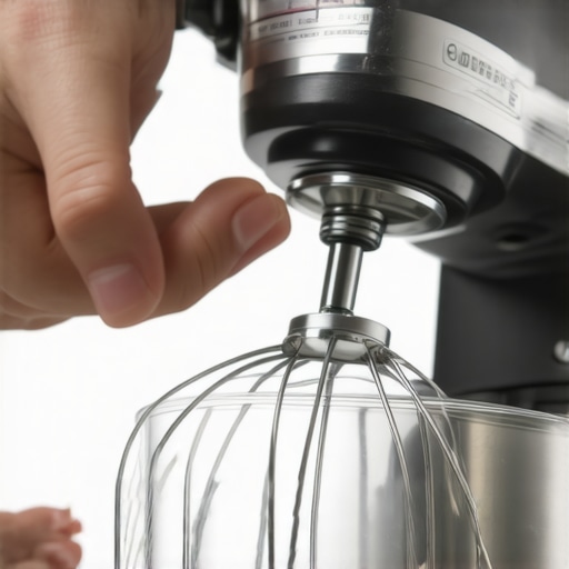 Person tightening the collar nut on a stand mixer to eliminate rattling.