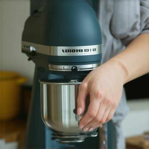 Person turning the speed dial on a hand mixer with a digital countdown timer in the background.