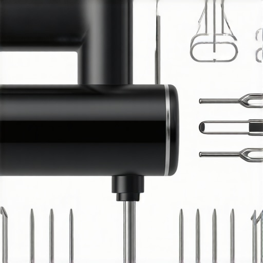 Close-up of a high-tech hand mixer with attachments and control panel for advanced baking