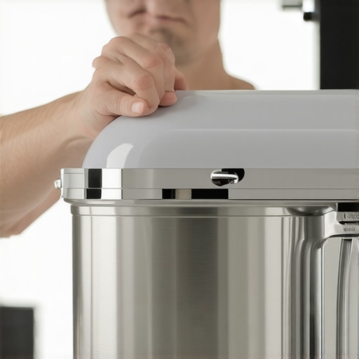 Person cleaning stand mixer with attachment in clean kitchen