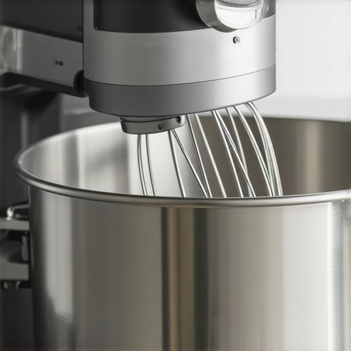 A silicon-edge whisk attachment mixing dense dough in a stand mixer