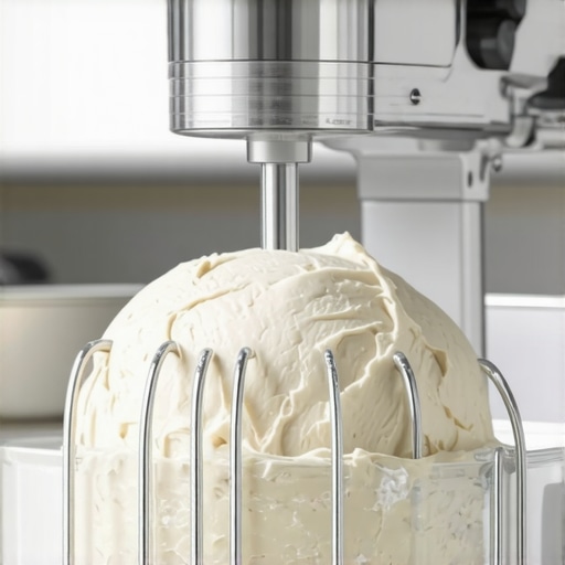 A close-up of a hand mixer with a dough hook attachment blending thick gluten-free dough