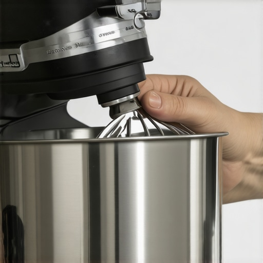 Person examining a mixer attachment for signs of damage to prevent metal shavings