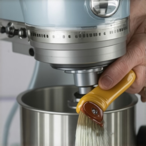 A baker cleaning and lubricating a stand mixer to ensure long-term performance