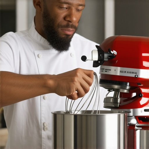 A person cleaning a metal whisk attachment after baking to ensure durability and performance.